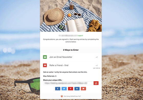 RafflePress refer a friend giveaway action