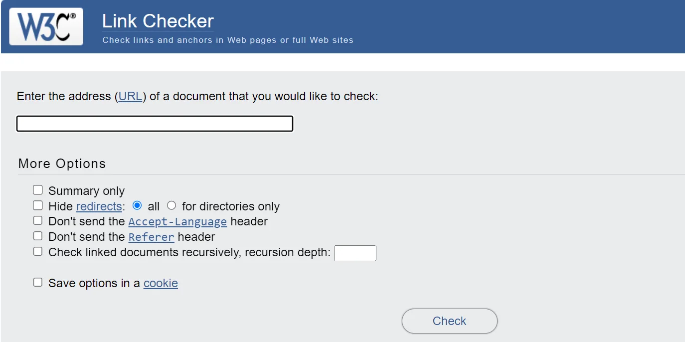 W3C Link Checker est un outil en ligne qui vérifie les sites Web pour les liens brisés et d'autres problèmes potentiels