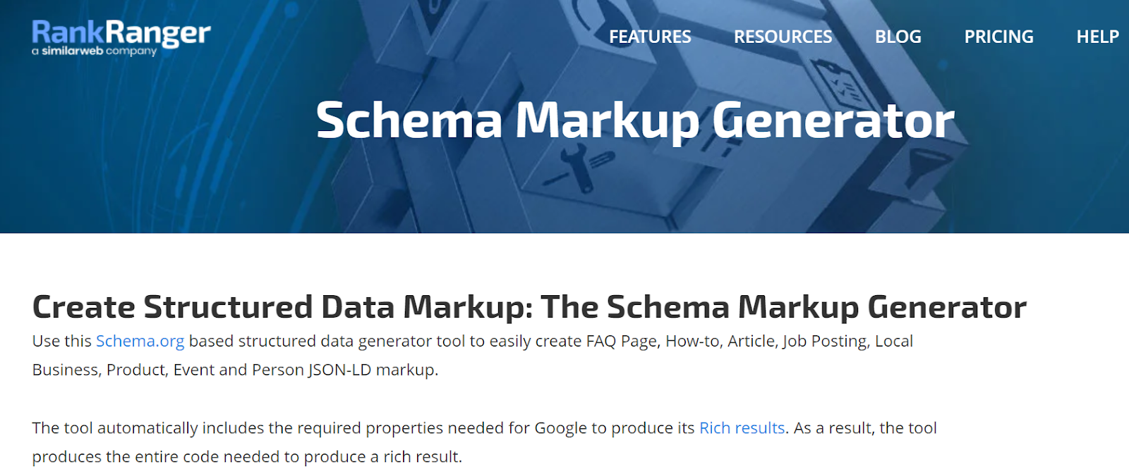 RankRanger Schema Markup Generator vous permet de créer facilement un balisage de données structuré pour différents types de schémas