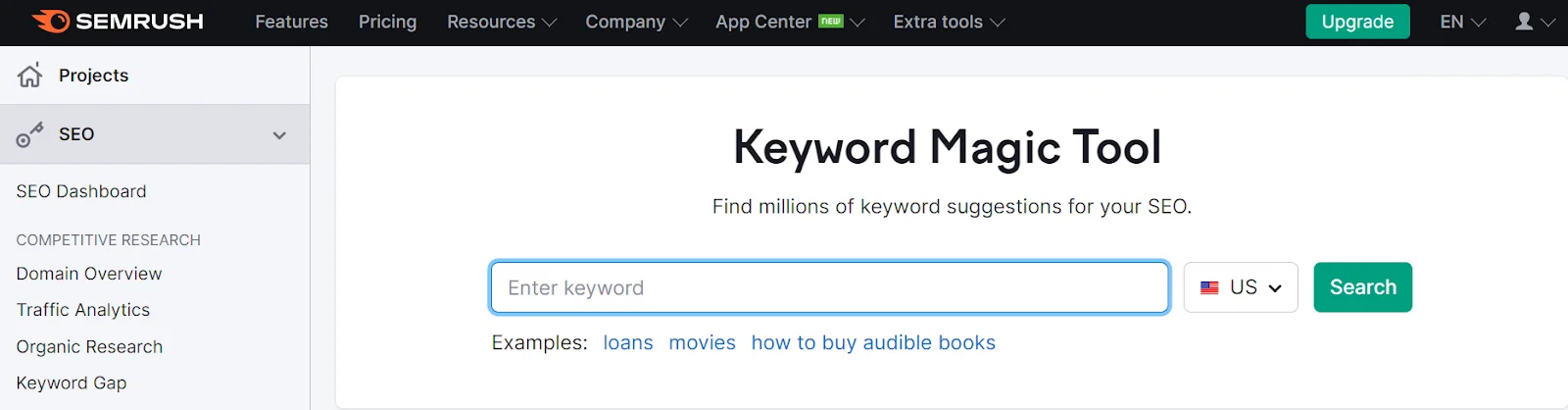 تساعدك أداة Keyword Magic Tool من SEMrush في العثور على الكلمات الرئيسية المناسبة لموقعك على الويب.