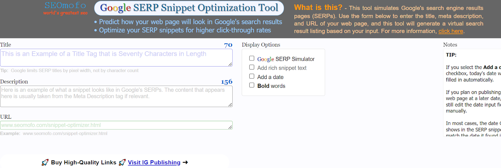 SEOmofo fornisce strumenti gratuiti e facili da usare che ti aiutano a migliorare le tue prestazioni SEO e la tua visibilità.