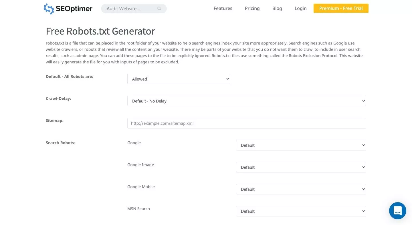 Изображение страницы инструмента SEOptimer robots txt