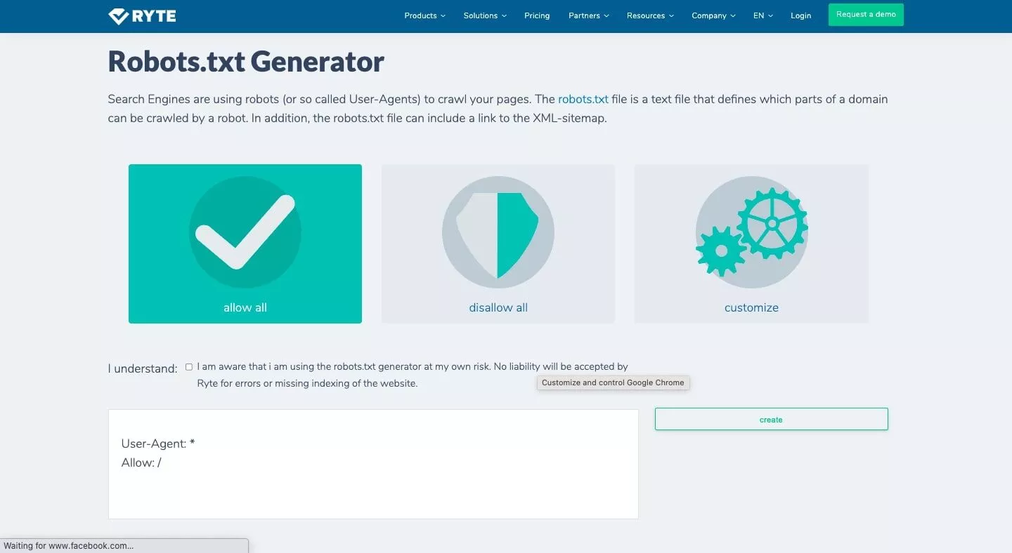 Изображение страницы инструмента Rytr robots txt