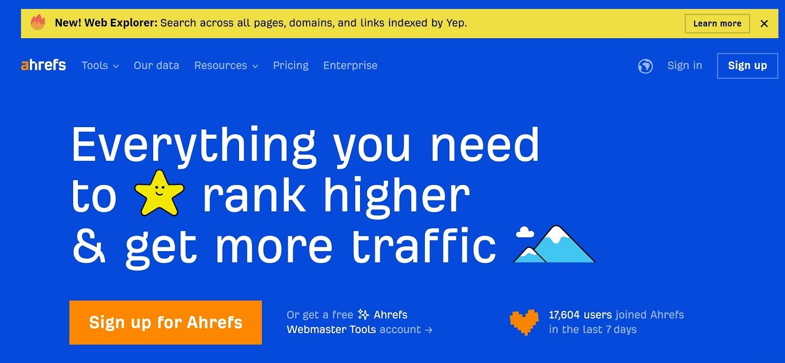 Ahrefs は、Web サイトの主要なパフォーマンス指標の完全な分析を提供します。