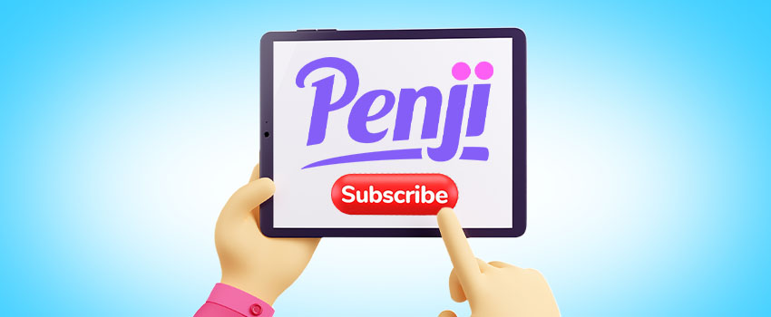 ilustração de tablet com logotipo penji