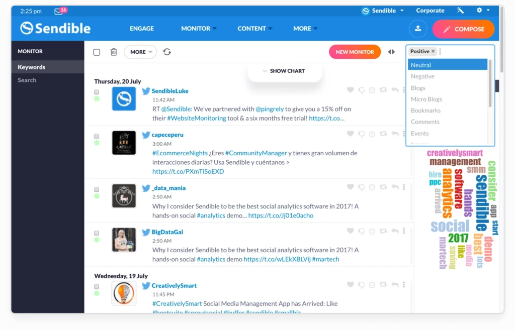 Herramienta de redes sociales Sendible - Alternativas a Hootsuite