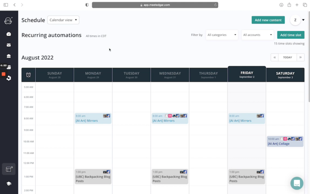 Programación de contenido de redes sociales de MeetEdgar: alternativa de Hootsuite