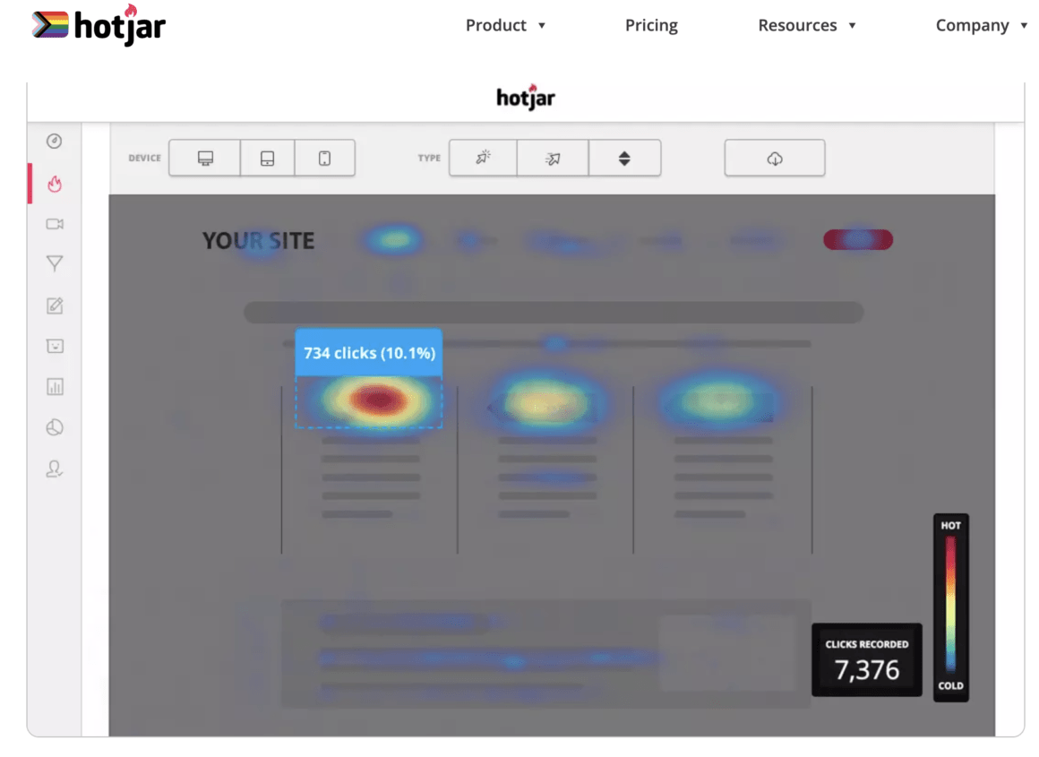 hotjar heatmap لتعليقات العملاء