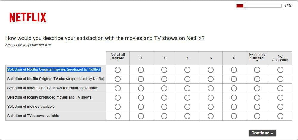 مثال على استطلاع آراء عملاء Netflix