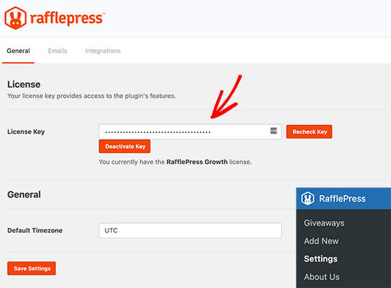 enter rafflepress license key