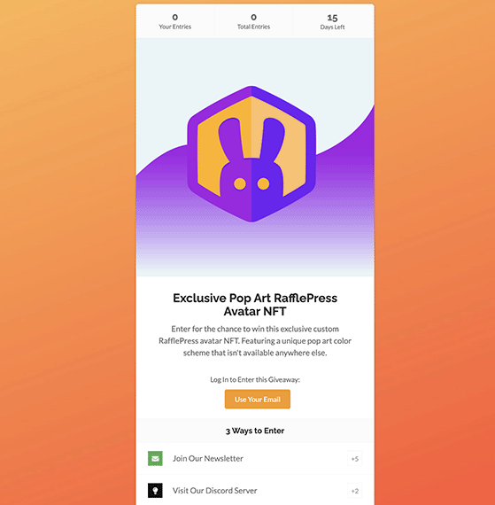 Free NFT giveaway landing page in RafflePress