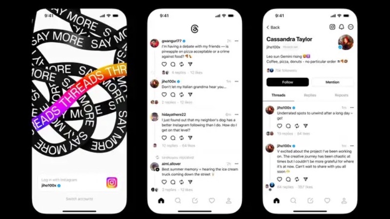 Screenshots der Startseite, des Feeds und der Profilseiten der App