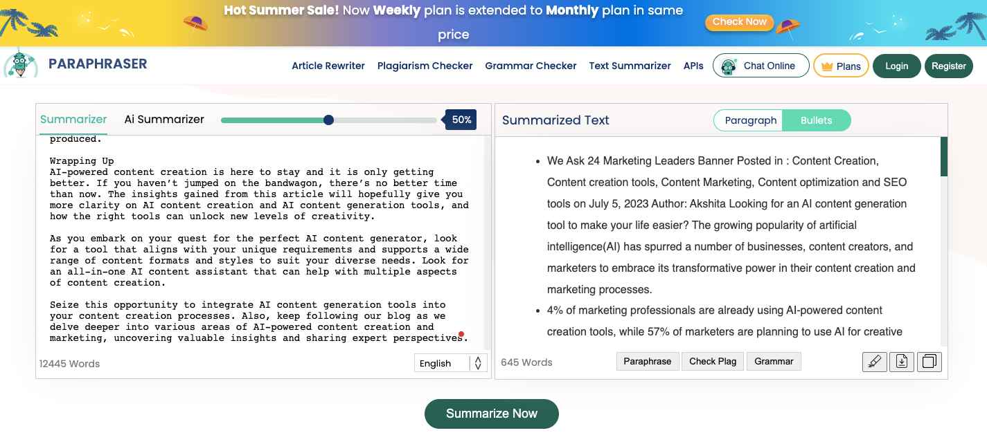 AI özet oluşturucuları: Paraphraser.io