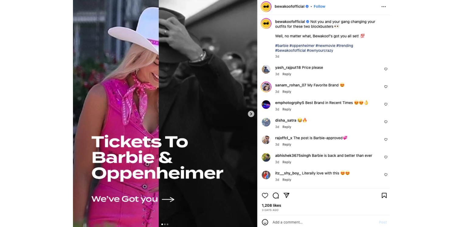 Bewakoof wskakuje do debaty Barbie VS Oppenheimer w momencie marketingu