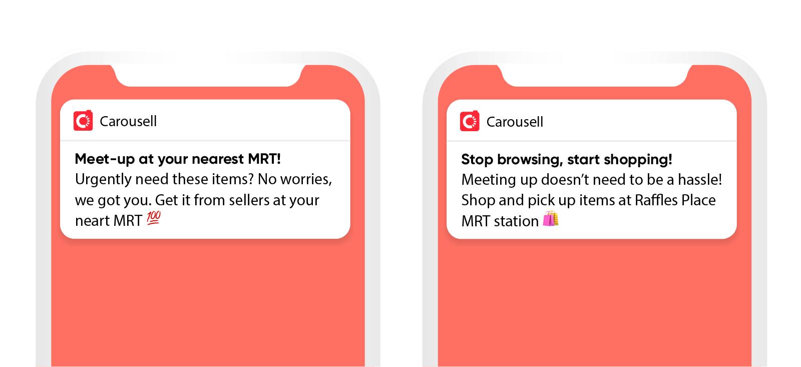 Captures d'écran des notifications sur Carousell