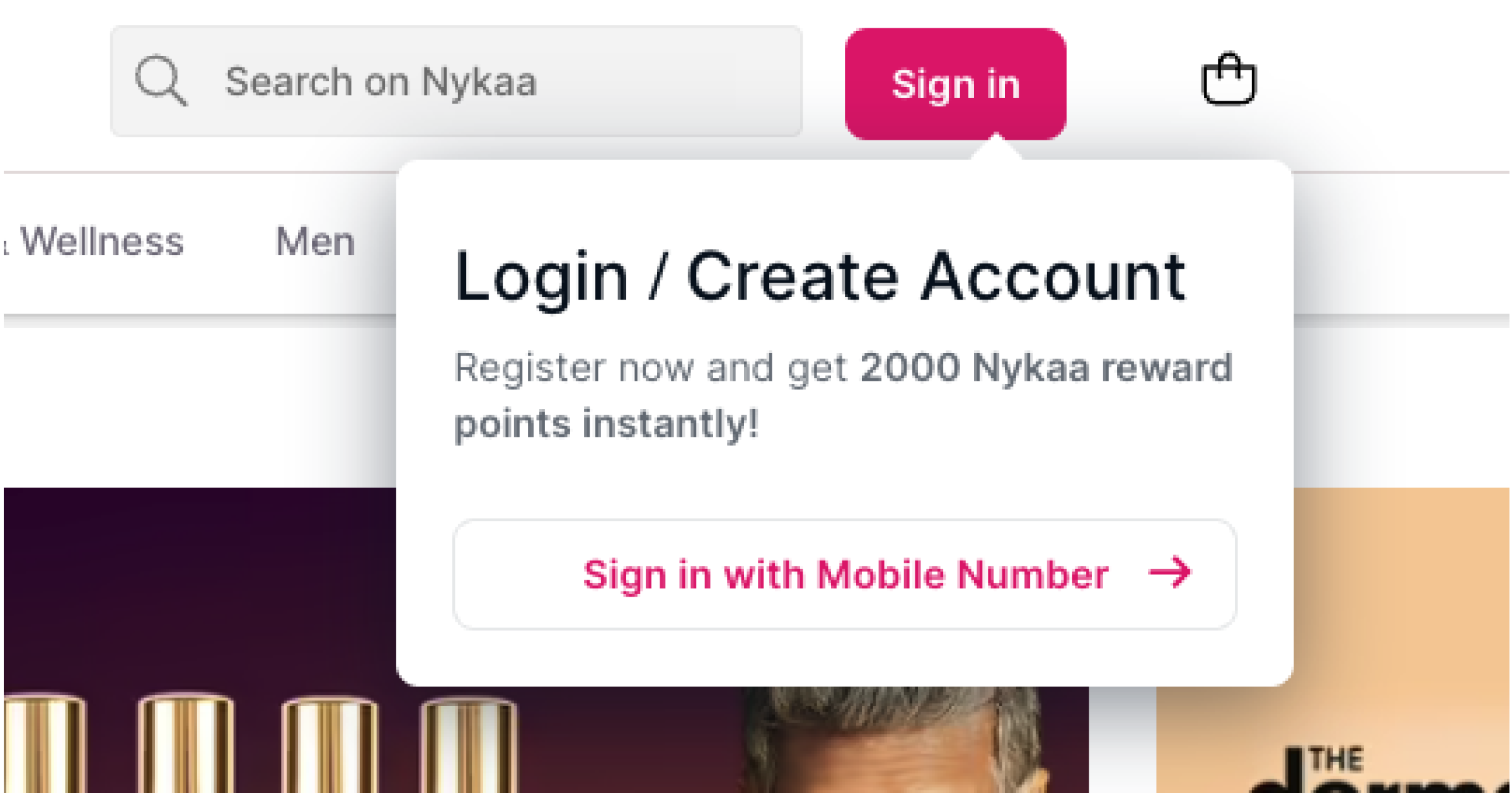 Nykaa, web sitesi ziyaretçilerine bir pop-up gösteriyor