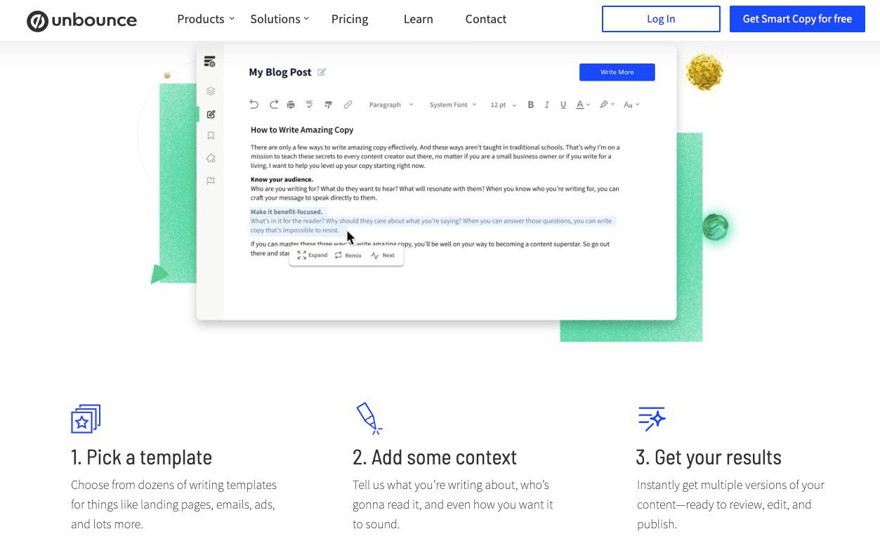 Strumenti di copywriter AI: Unbounce