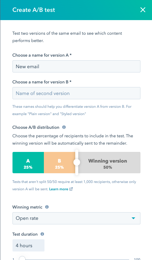 اختبار A / B في HubSpot