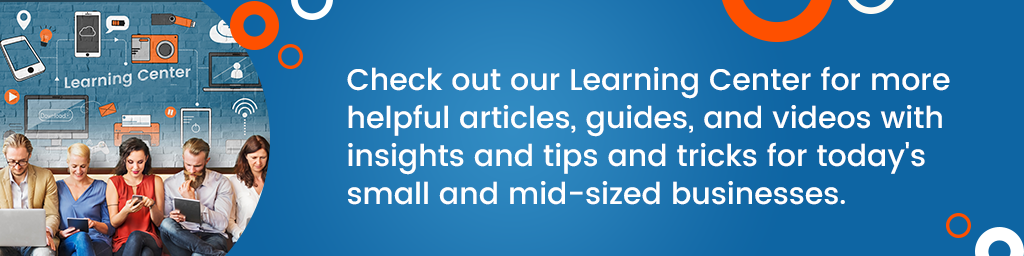 une légende qui dit "Consultez notre centre de formation pour des articles, des guides et des vidéos plus utiles avec des informations et des conseils et astuces pour les petites et moyennes entreprises d'aujourd'hui."