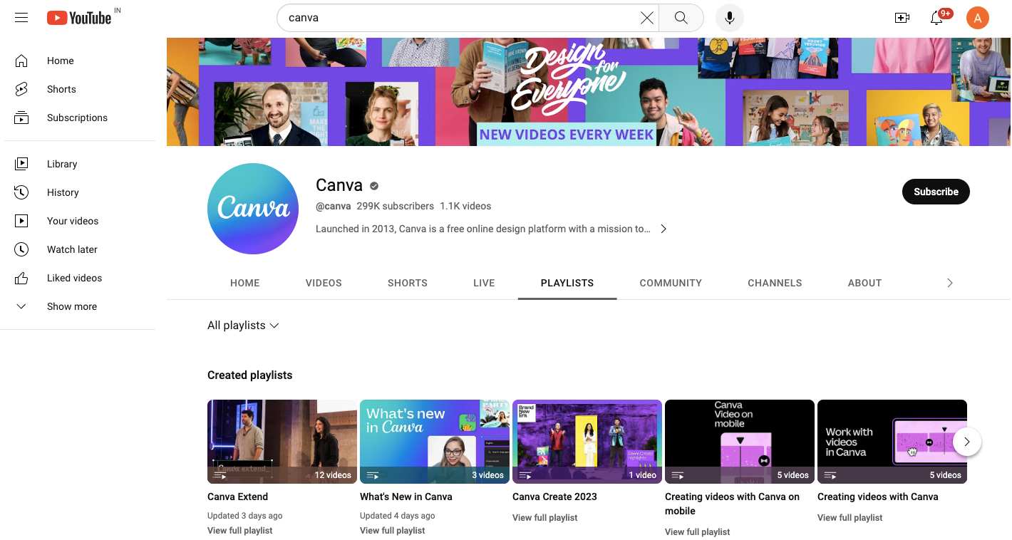 Strategia marketingowa Canva: YouTube