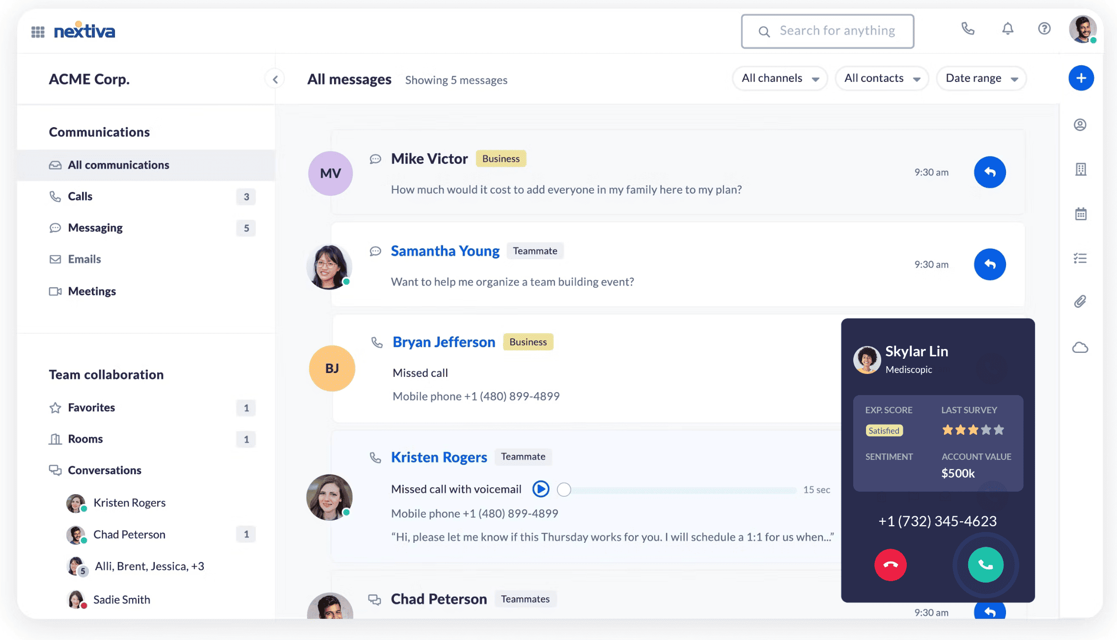 Zrzut ekranu produktu Nextiva — ujednolicona platforma komunikacyjna dla małych, średnich i dużych firm.
