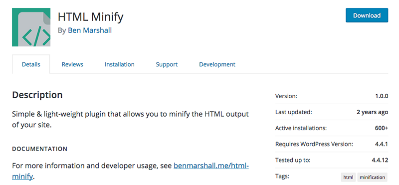 O plugin HTML Minify.