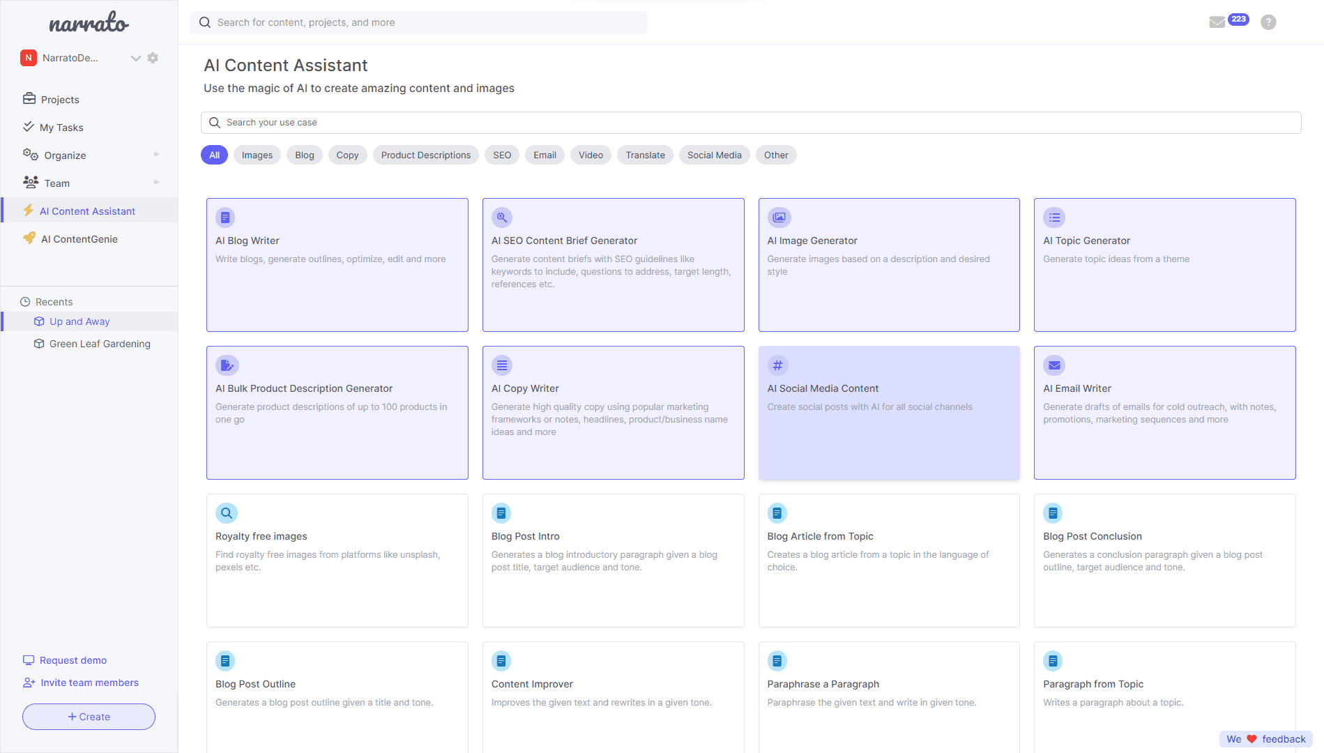 Instrument de reutilizare a conținutului AI - Narrato