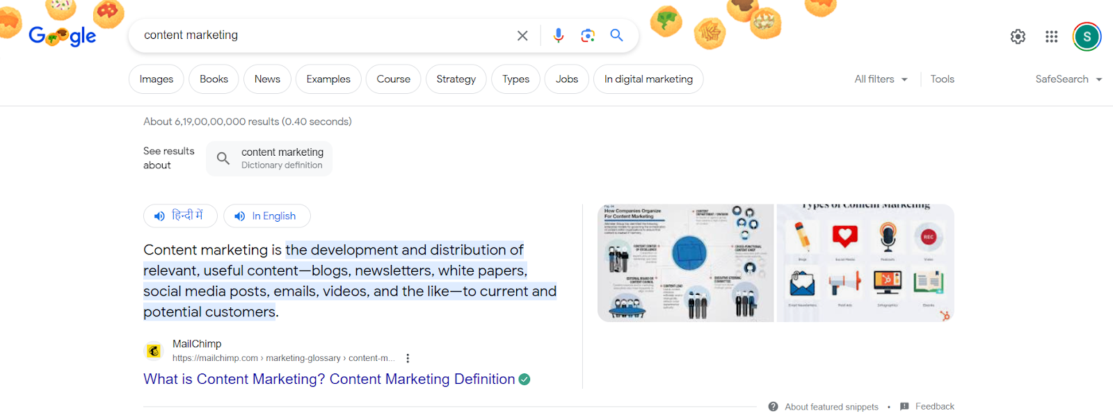 Ein Bild, das ein Featured Snippet für ein Keyword zeigt.