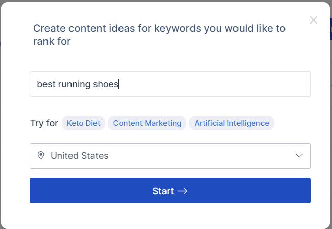 Une image montrant la « barre de recherche » de Scalenut Keyword Planner