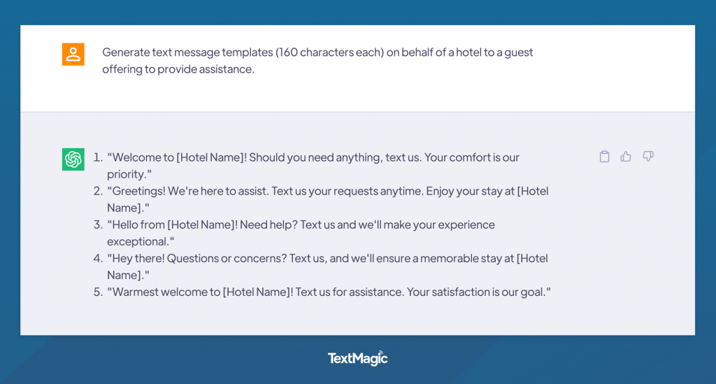 SMS-Vorlage für Hotelgäste mit ChatGPT