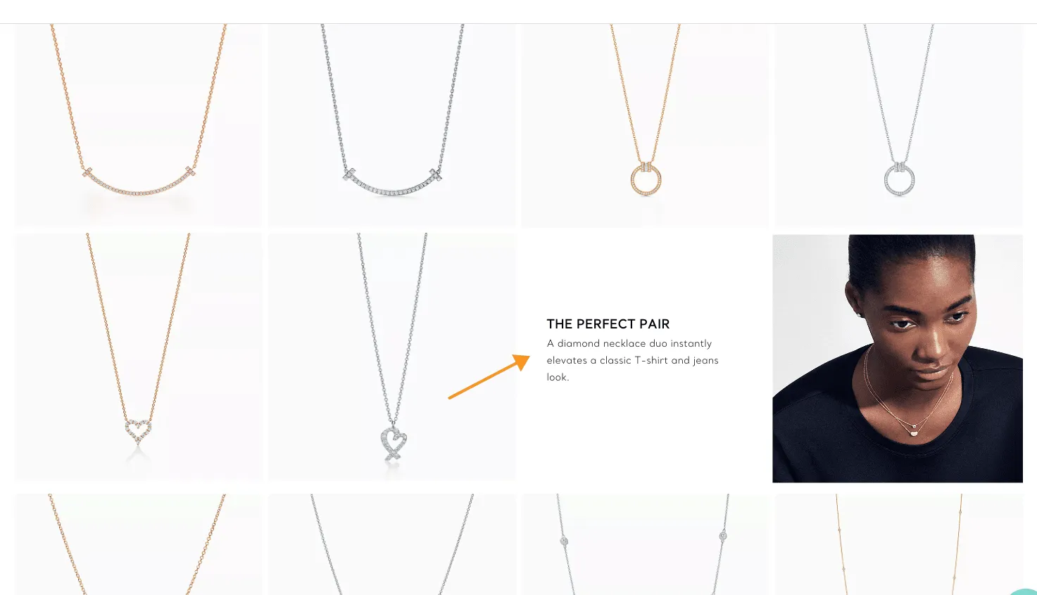 ข้อความที่มีคำหลักมากมายบนหน้าหมวดหมู่ Tiffany.com