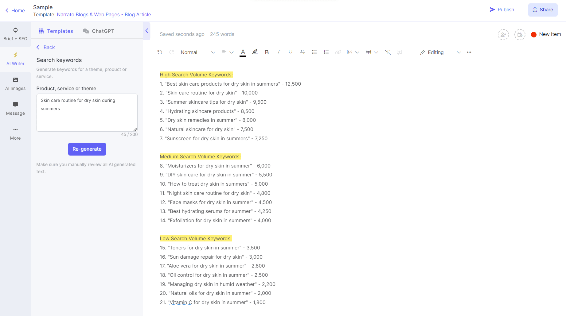 Anahtar kelime arama için AI SEO araçları - Narrato