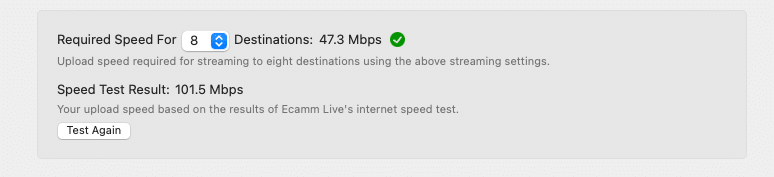 Ecamm Live Internet Speed ​​Checker