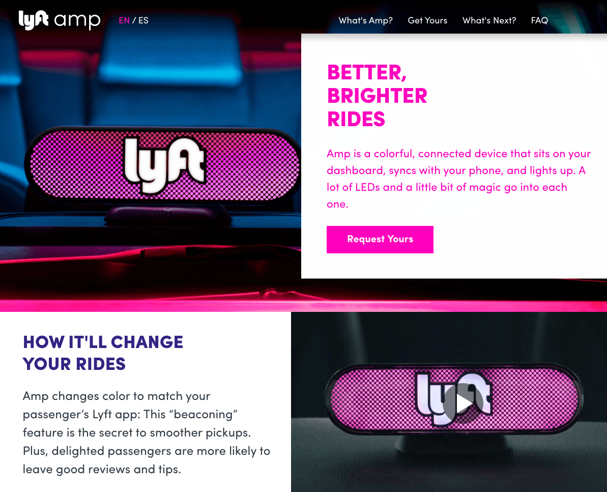 Halaman arahan pasca-klik Lyft Amp