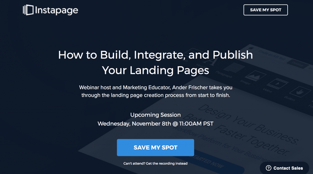 Webinaire Instapage sur la copie de la page de destination post-clic