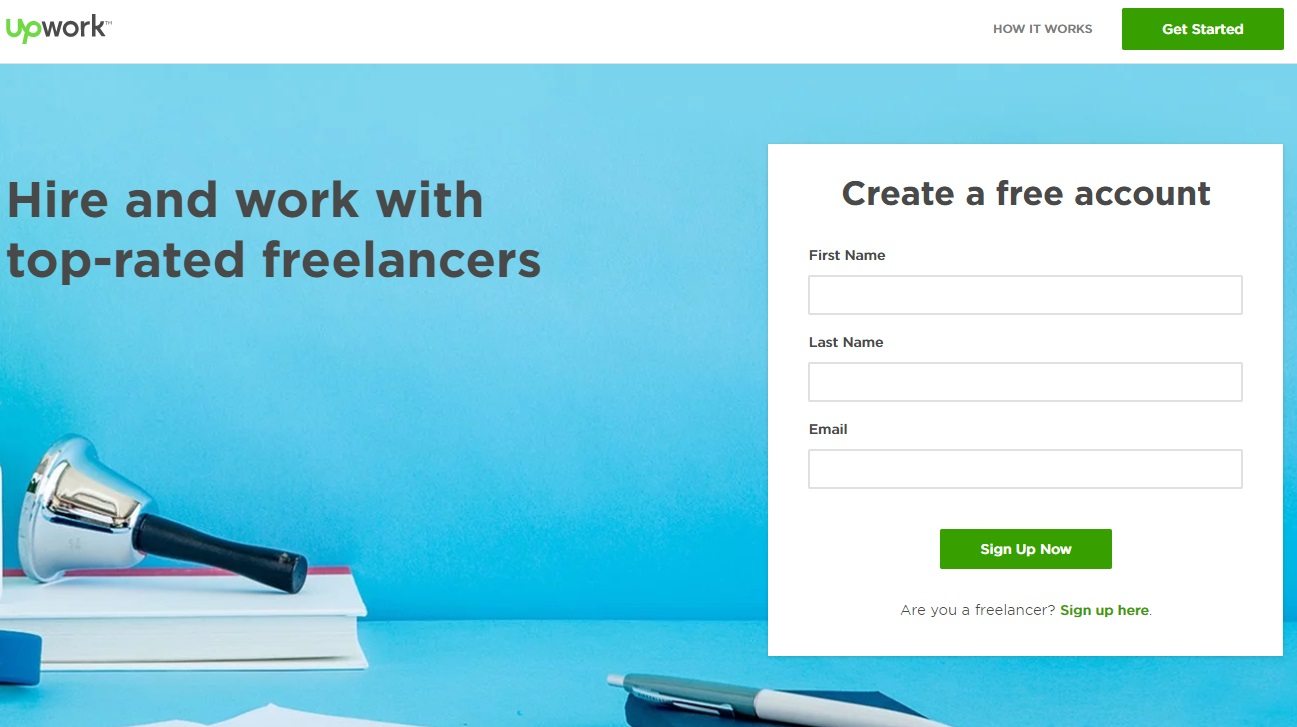 클릭 후 랜딩 페이지 경험 Upwork 가입