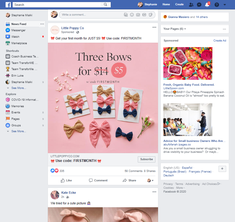 Little Poppy a sponsorizat conținut pe feedul Facebook