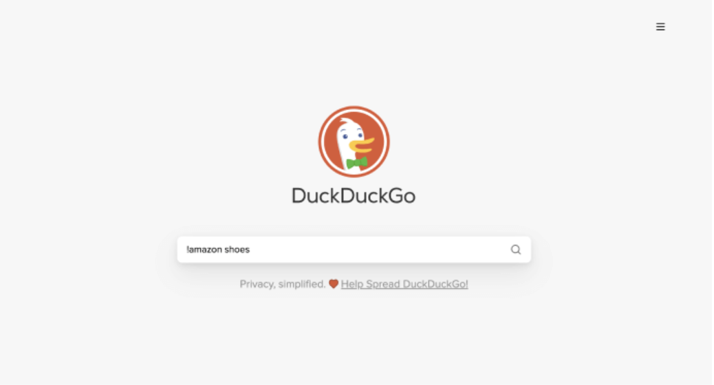 Fitur DuckDuckGo !Bang menampilkan navigasi langsung ke halaman hasil pencarian Amazon untuk istilah pencarian tertentu.