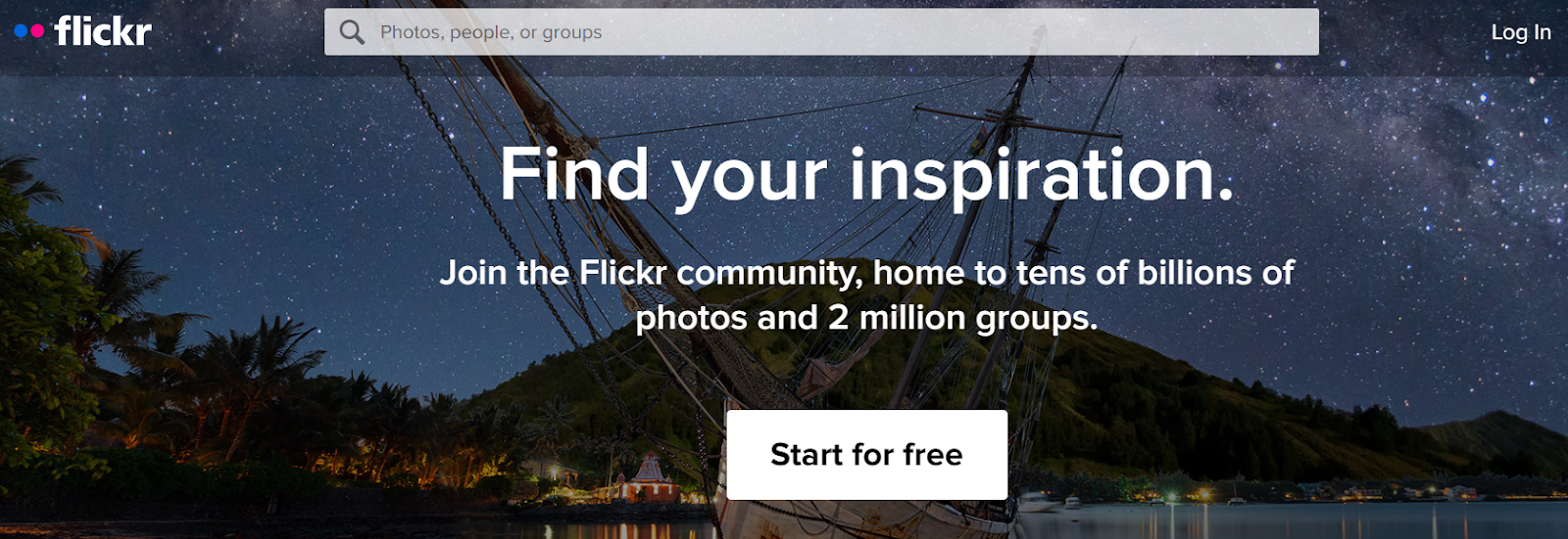 画像ベースの検索エンジンである Flickr の検索エンジン ページ。