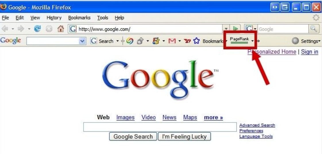 Screenshot del punteggio PageRank su Google Toolbar