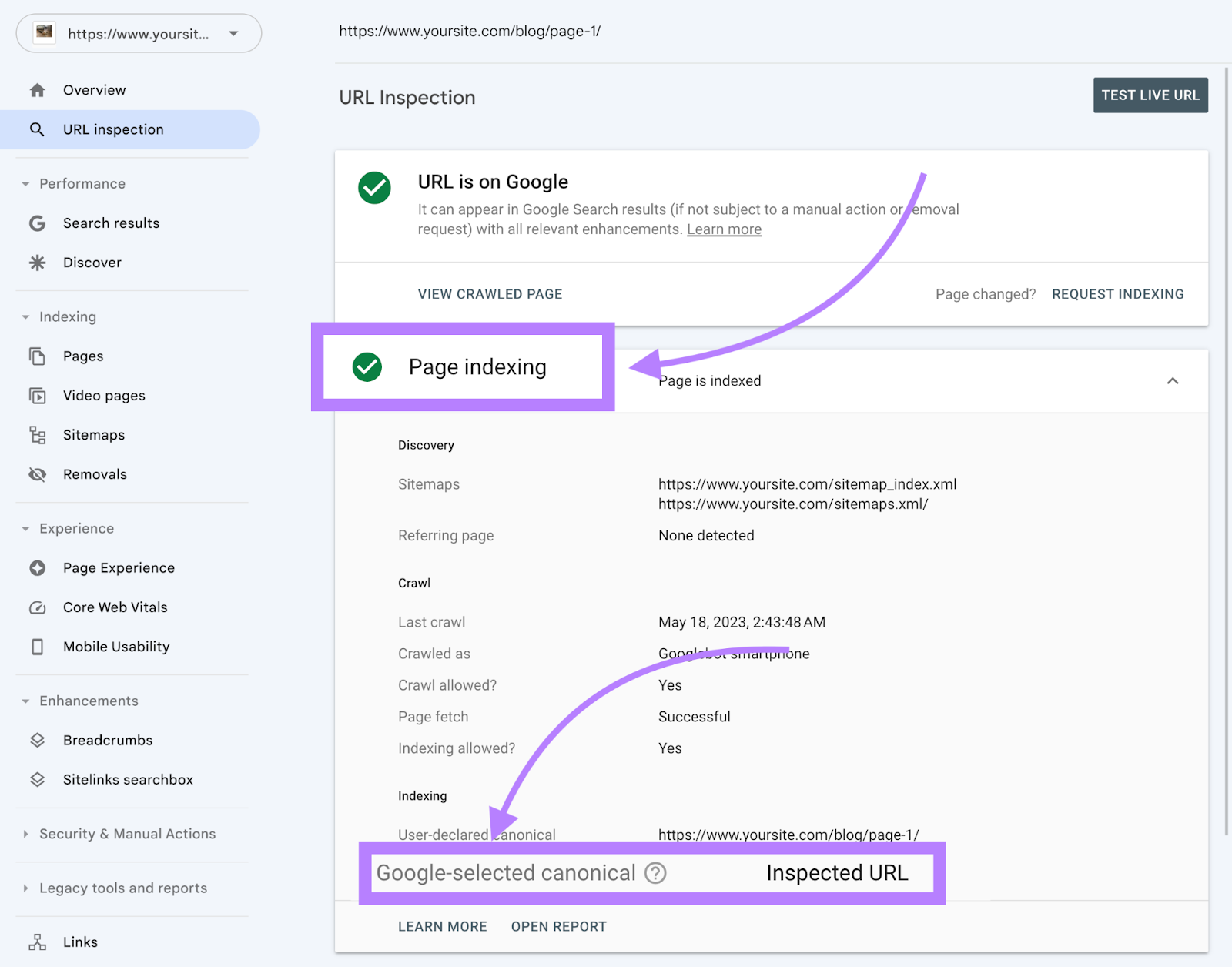 Console de pesquisa do Google para indexação de páginas