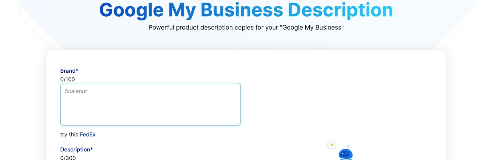 Scalenut's Google My Business Description generator