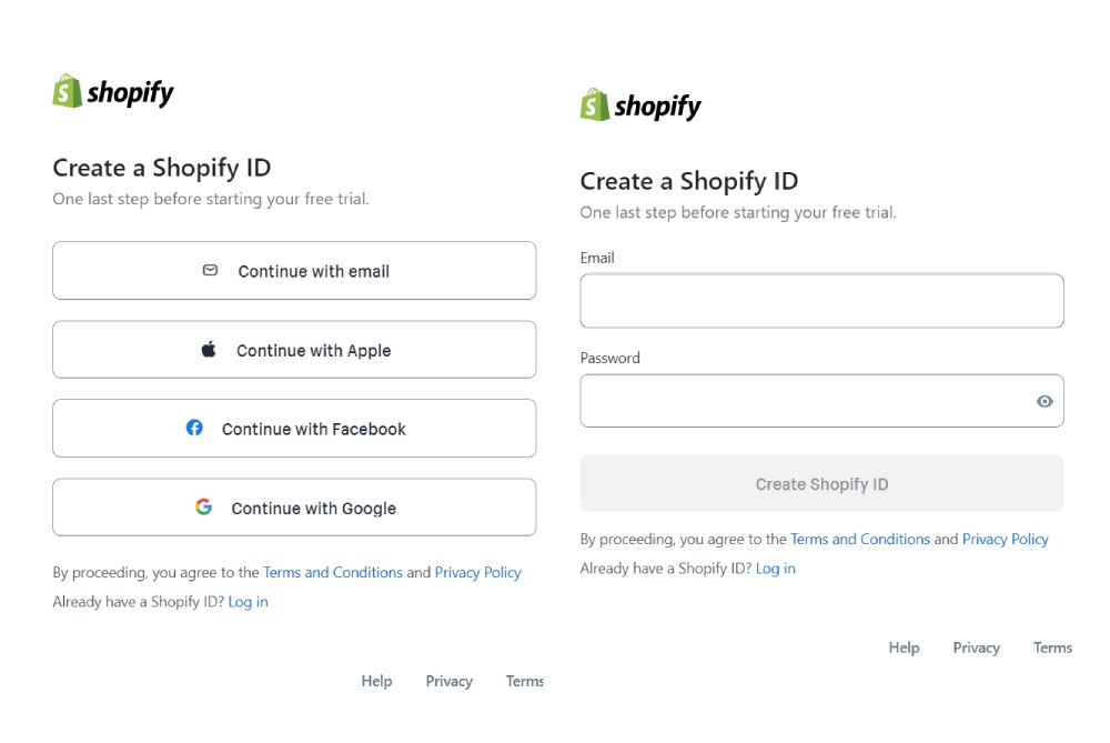 Interfaccia Shopify