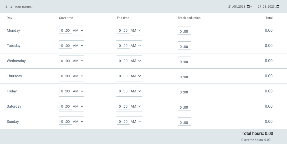 Calculator de card de timp Clockify