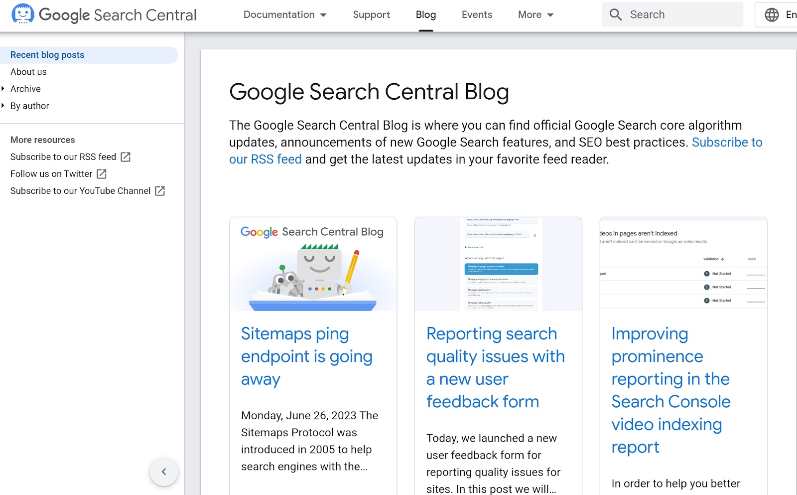 Googles Search Central Blog bietet mehrere Blogs von SEO-Experten.