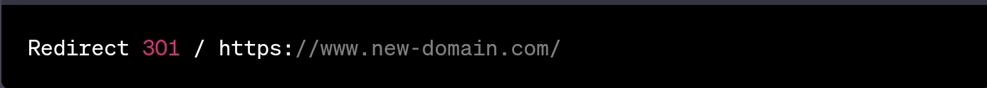 Код редиректа 301 для перенаправления всего домена