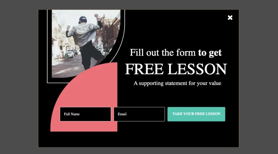 Modelo pop-up preto para geração de leads