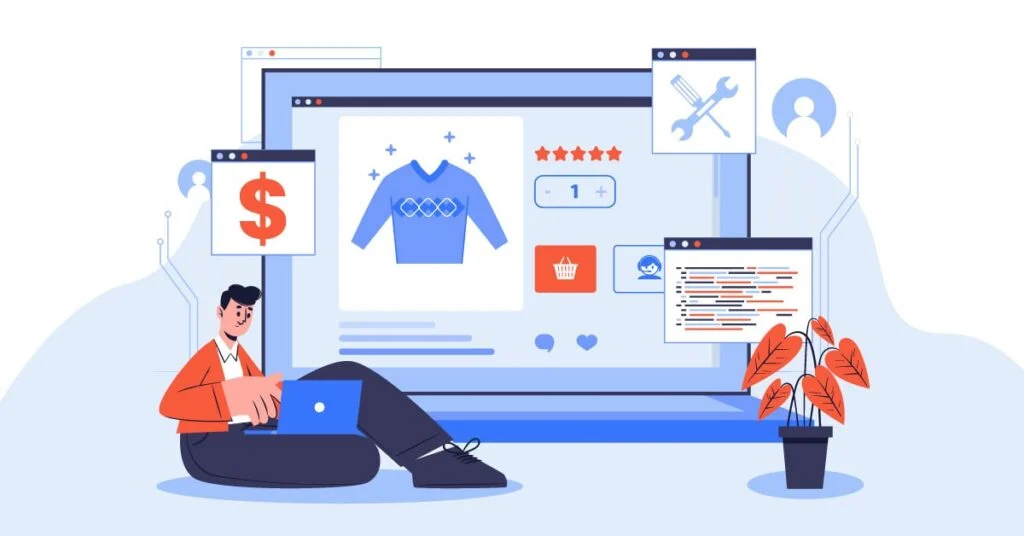 illustration de concepteur de commerce électronique, acheter une entreprise Shopify