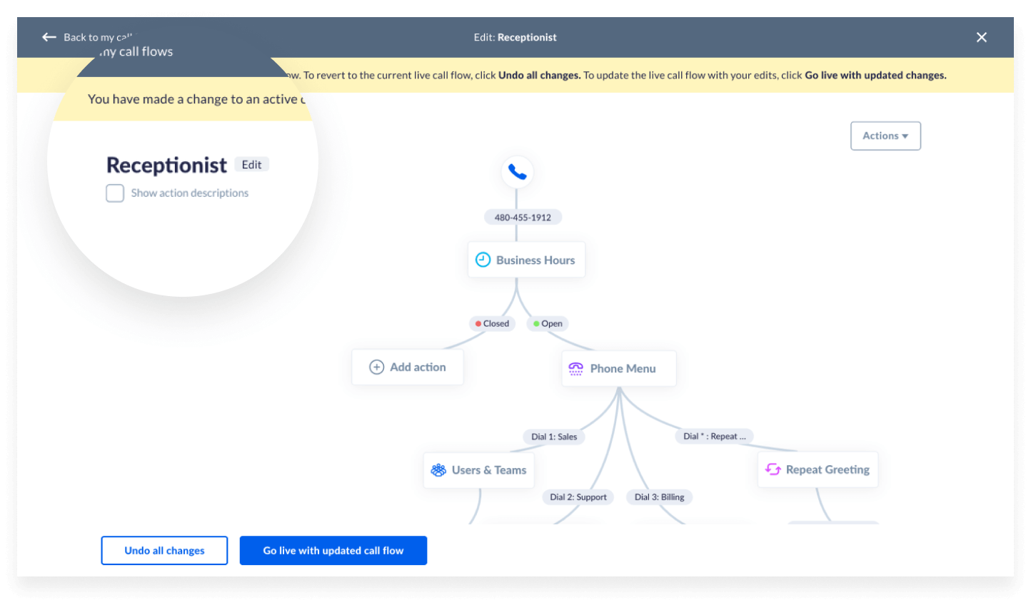 Настройка маршрутизации вызовов с помощью функции Nextiva Call Flow.