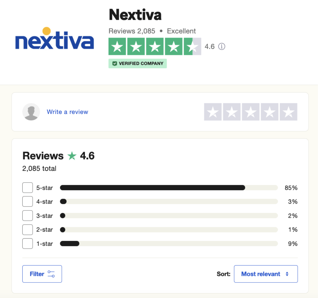 Nextiva revisa TrustPilot